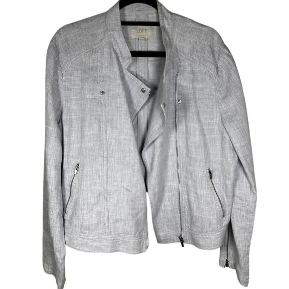 LOFT Light Gray Linen Moto Jacket XL Y2K Core Minimalist Vibe - Picture 2 of 8